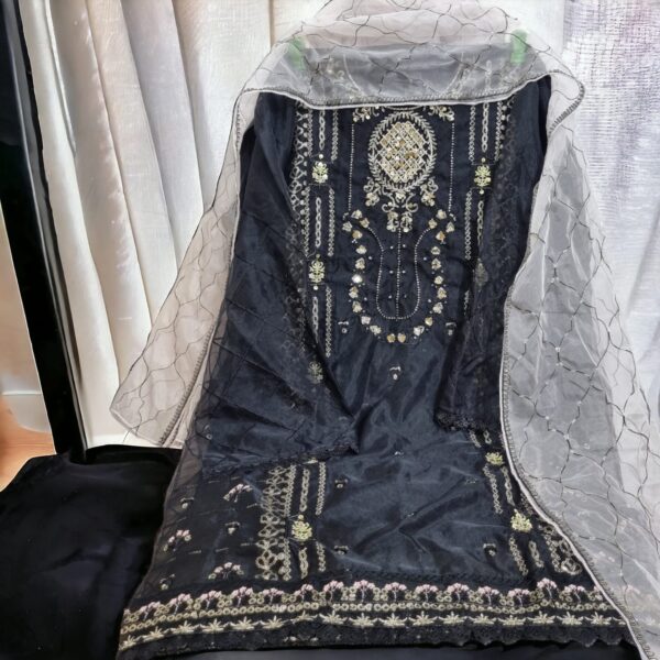 Partywear organza dress fabric collection with dupatta A-0021 - Image 3