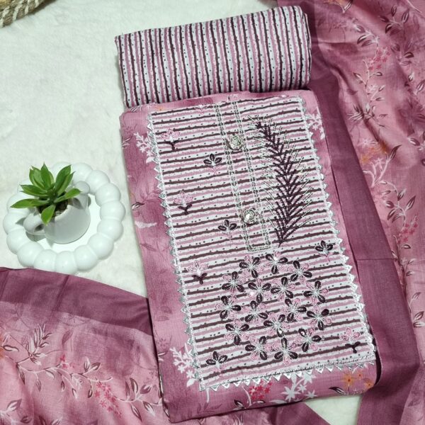 Pure slub cotton unstitched suit A-0044(D)