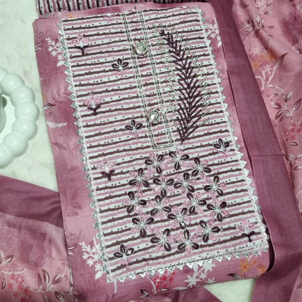 Pure slub cotton unstitched suit A-0044(D) - Image 5